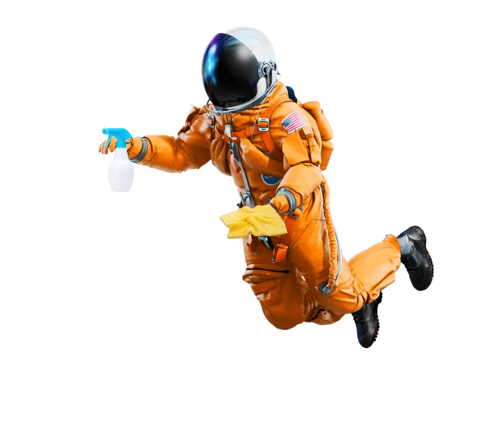 A floating astronaut in a space suit